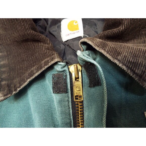 Vintage Carhartt Green Chore Work Jacket Brown Corduroy Collar Fits Like Medium - Picture 5 of 13